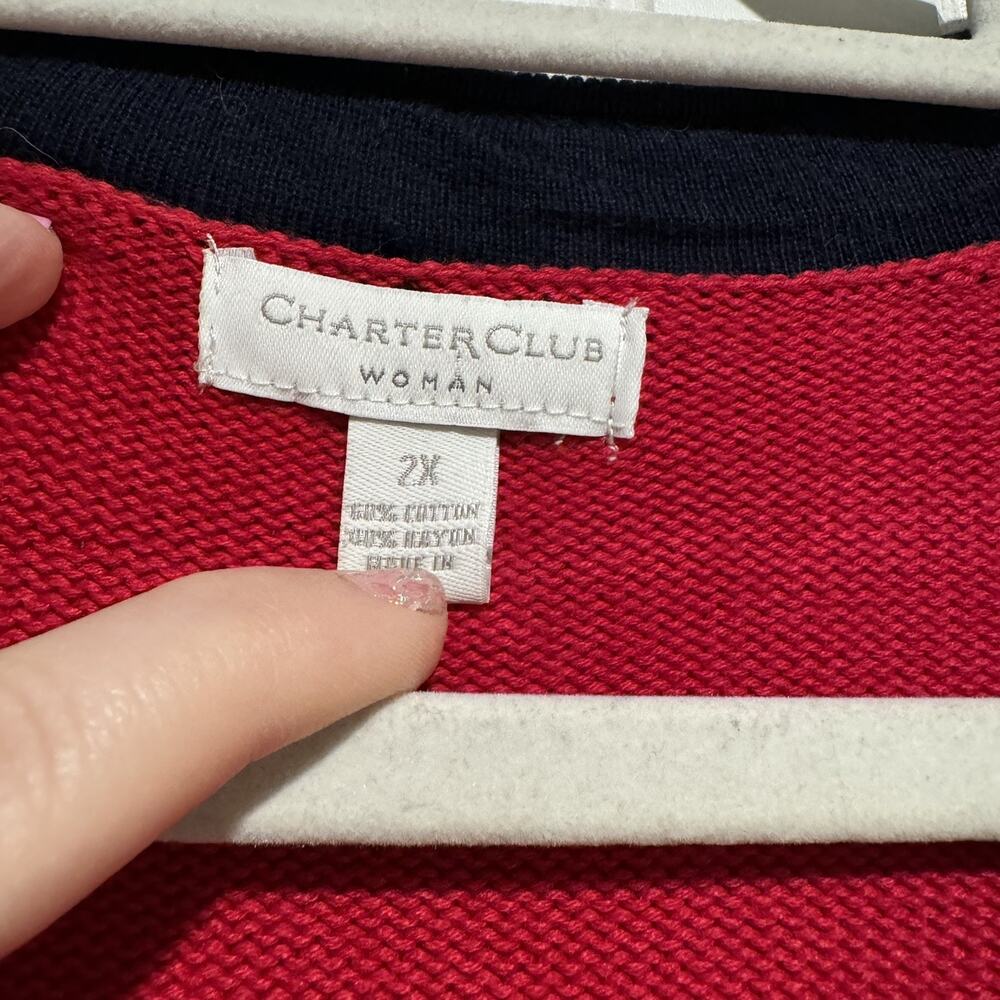 Charter Club Cotton Tunic Sweater Red Pink Navy Blue Colorblock Plus Size 2X - Picture 4 of 5